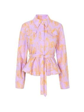STINE GOYA Lilac and Yellow Floral Belted Peplum Jacket